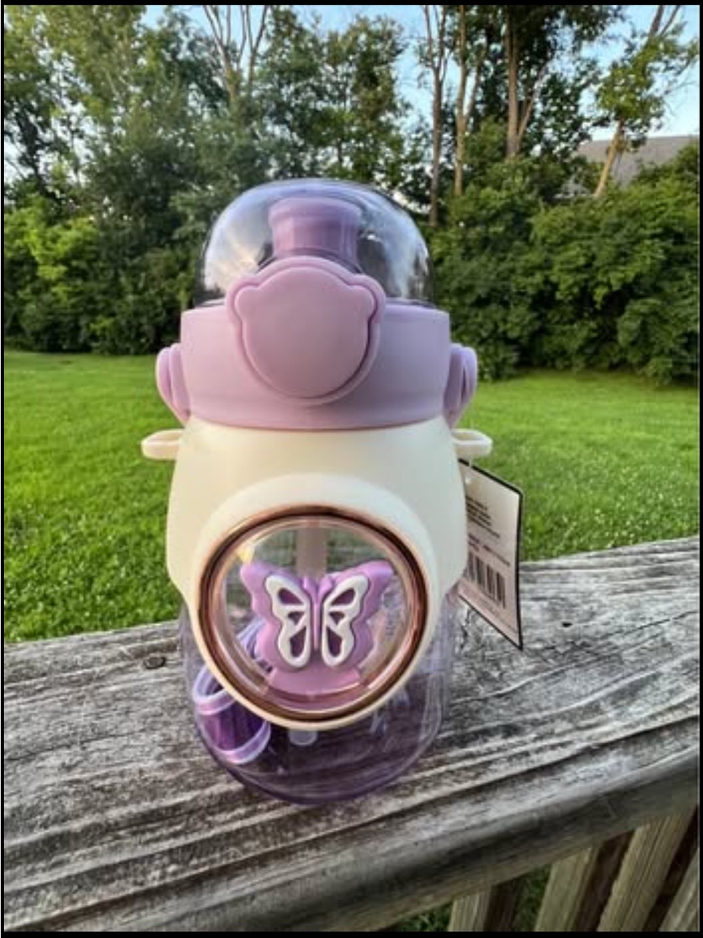 Kids Butterfly Sipper Bottle - Lilac and White